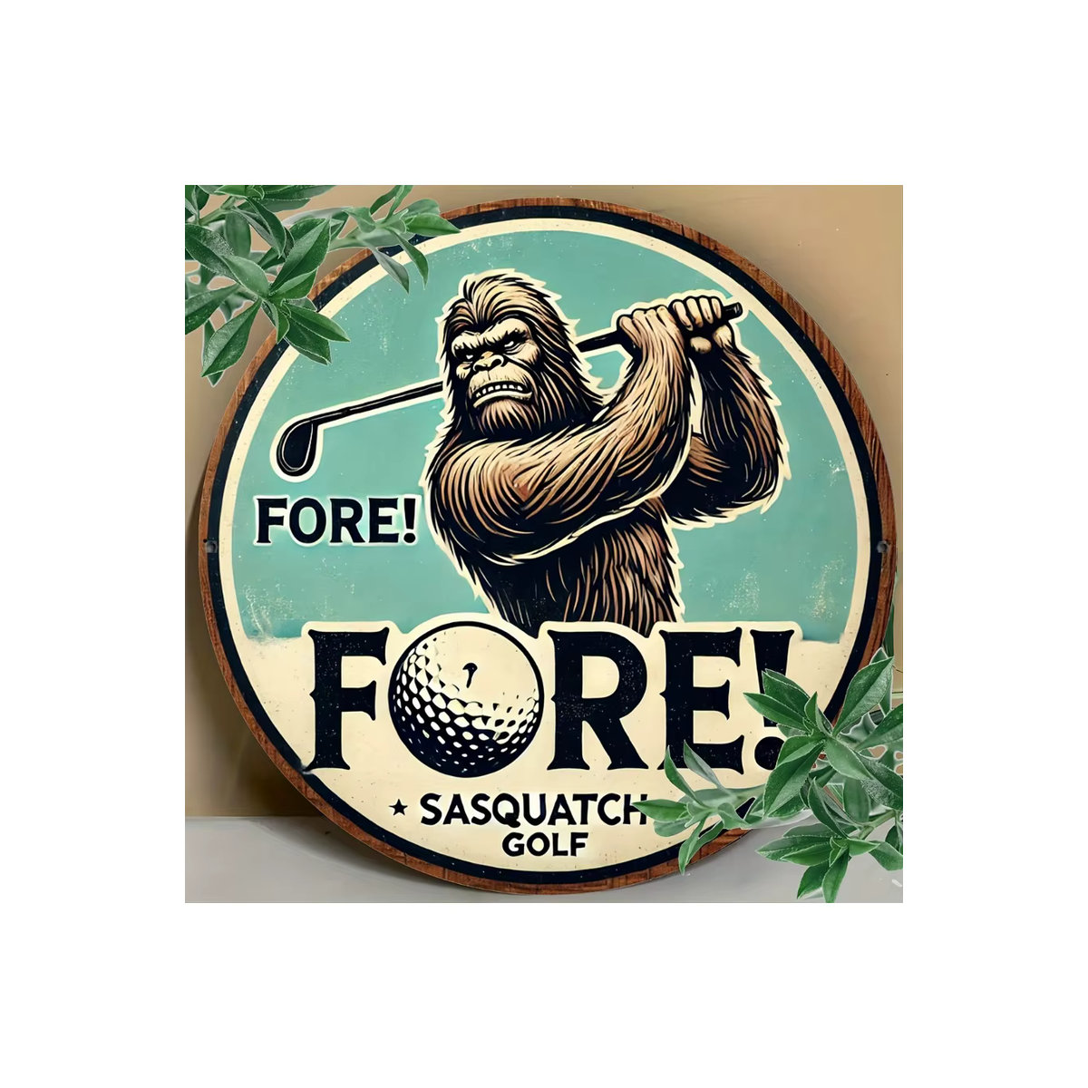 Sasquatch Golf Metall-Wandkunstschild im Vintage-Stil von Potdemiel, quadratisch, mehrfarbig, B/H: 20,32 x 20,32 cm - Bild 7