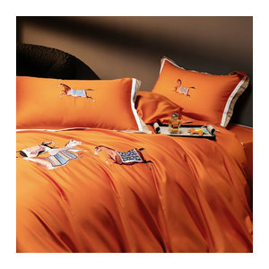 Satin-Bettwäsche-Set aus Ägyptischer Baumwolle mit Pferde-Stickerei, Queen oder King Size, inklusive Bettbezug, Laken und Kissenbezüge