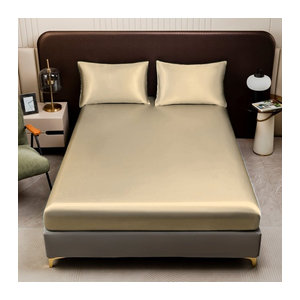 Satin Craft 3-teiliges Bettwäsche-Set aus Satin mit Spannbettlaken und Kissenbezügen in Beige