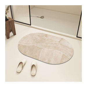 Saugfähige Badematte facaishu in Beige, ovale rutschfeste Fußmatte für Badezimmer und