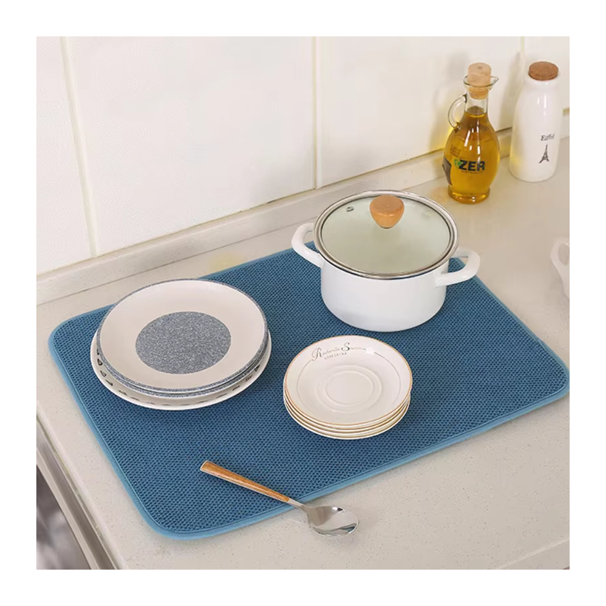 Saugfähige Geschirrtrocknungsmatte aus Mikrofaser von Cosina in Blau oder Beige - Bild 2