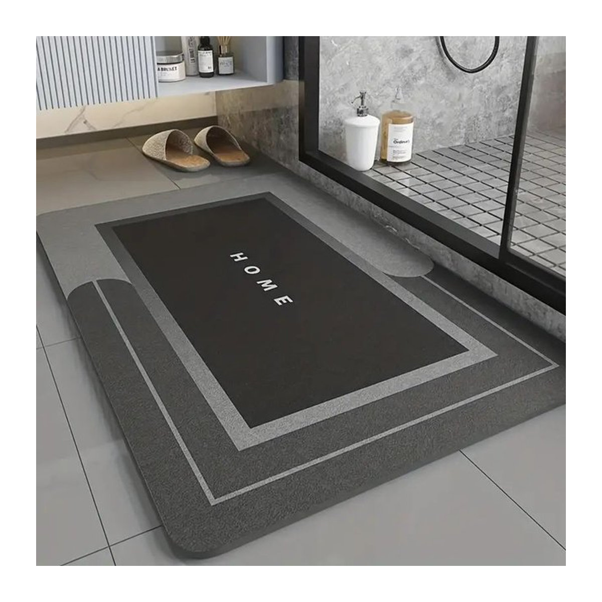 Saugfähige und rutschfeste Bodenmatte für Badezimmer und Außenbereich, Grau, B/H: 40 x 60 cm - Bild 1