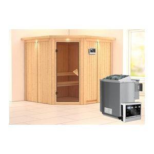 Sauna JARIN BioKombiofen mit Steuergerät und Ganzglastür in Bronze, B/T/H: 196 x 196 x 202 cm