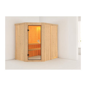 Sauna SAJA aus Kiefer Massivholz mit Ganzglastür in Bronze, B: 151 cm, T: 196 cm