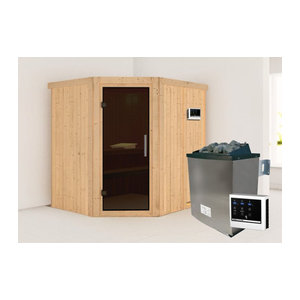 Sauna SIIRIN aus Kiefernholz in Anthrazit mit 9.0 kW Ofen, Steuergerät und Ganzglastür, B/T/H: 196 x 170 x 198 cm
