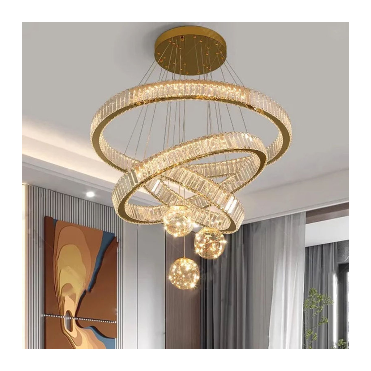 Savenmade Modern Kronleuchter aus Glas in Gold als luxuriöse Pendelleuchte für dein Wohnzimmer und Esszimmer - Bild 1