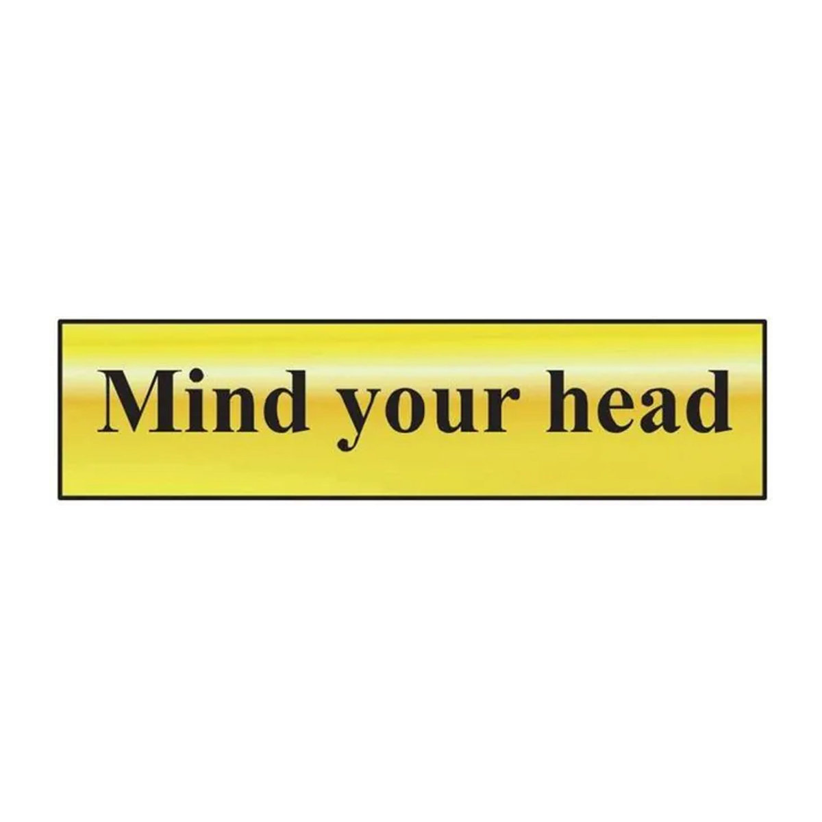 Scan Mind Your Head Warnschild in Gold mit poliertem Messingeffekt, selbstklebend, 200 x 50 mm - Bild 1