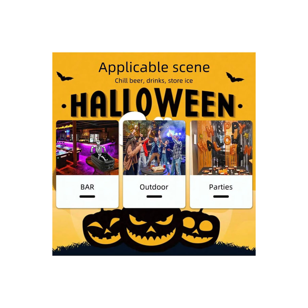Schädel Eis Eimer für Halloween Dekoration in Schwarz aus Kunststoff - Bild 4