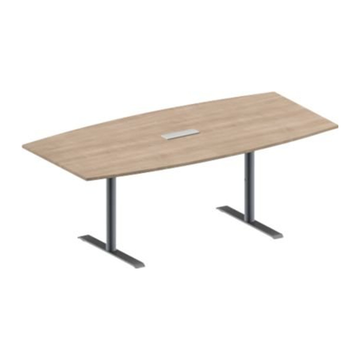 Schäfer Shop Genius Konferenztisch MODENA FLEX in Boot-Form mit 3-fach Anschluss und T-Fuß Rundrohr, Eiche-Dekor und Weißalu, B: 200 cm, H: 65-85 cm - Bild 1