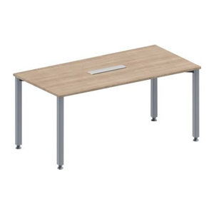 Schäfer Shop Genius Konferenztisch MODENA FLEX in Eiche-Dekor und Weißalu mit 6-fach Anschluss, Rechteckform, 4-Fuß Quadratrohr, B: 160 cm, T: 80 cm, H: 72-84 cm