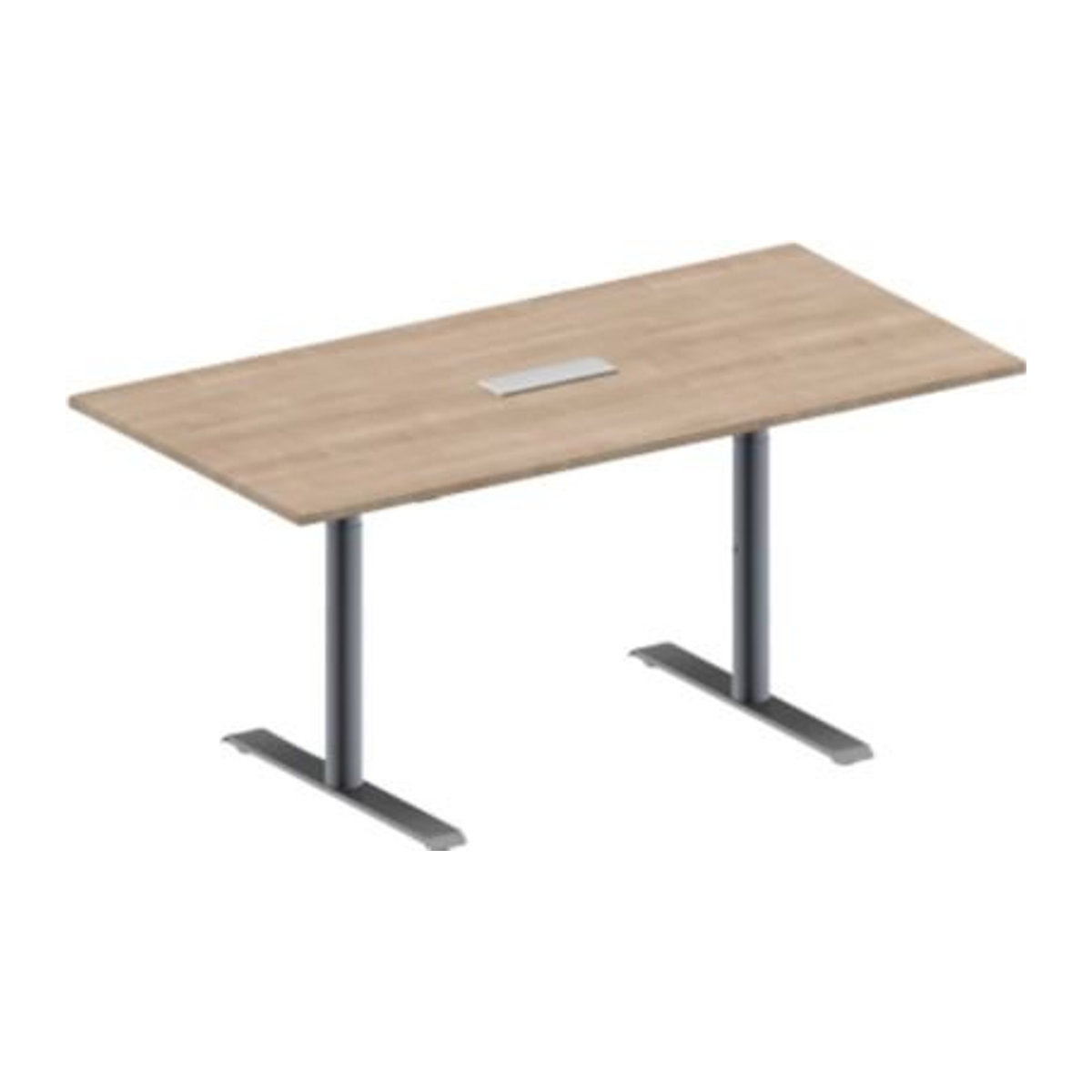 Schäfer Shop Genius Konferenztisch MODENA FLEX in Eiche-Dekor und Weißalu, Rechteck mit T-Fuß Rundrohr und 3-fach Anschluss, B/T/H: 160 x 80 x 65-85 cm - Bild 1