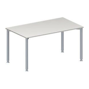 Schäfer Shop Genius Konferenztisch MODENA FLEX in Rechteckform mit 4-Fuß Rundrohr, Farbe Lichtgrau und Weißaluminium, B: 140 cm, T: 80 cm, H: 72-84 cm