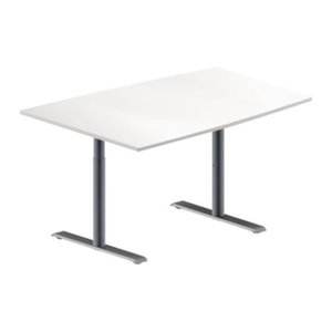 Schäfer Shop Genius Konferenztisch MODENA FLEX in Tonne mit T-Fuß Rundrohr, Farbe Weiß/Weißaluminium, B/T/H: 140 x 100 x 65-85 cm