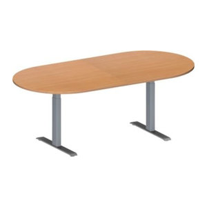 Schäfer Shop Genius Konferenztisch MODENA FLEX, Oval, T-Fuß Rechteckrohr, Buche/alufarben, B/T/H: 200 x 100 x 65-85 cm