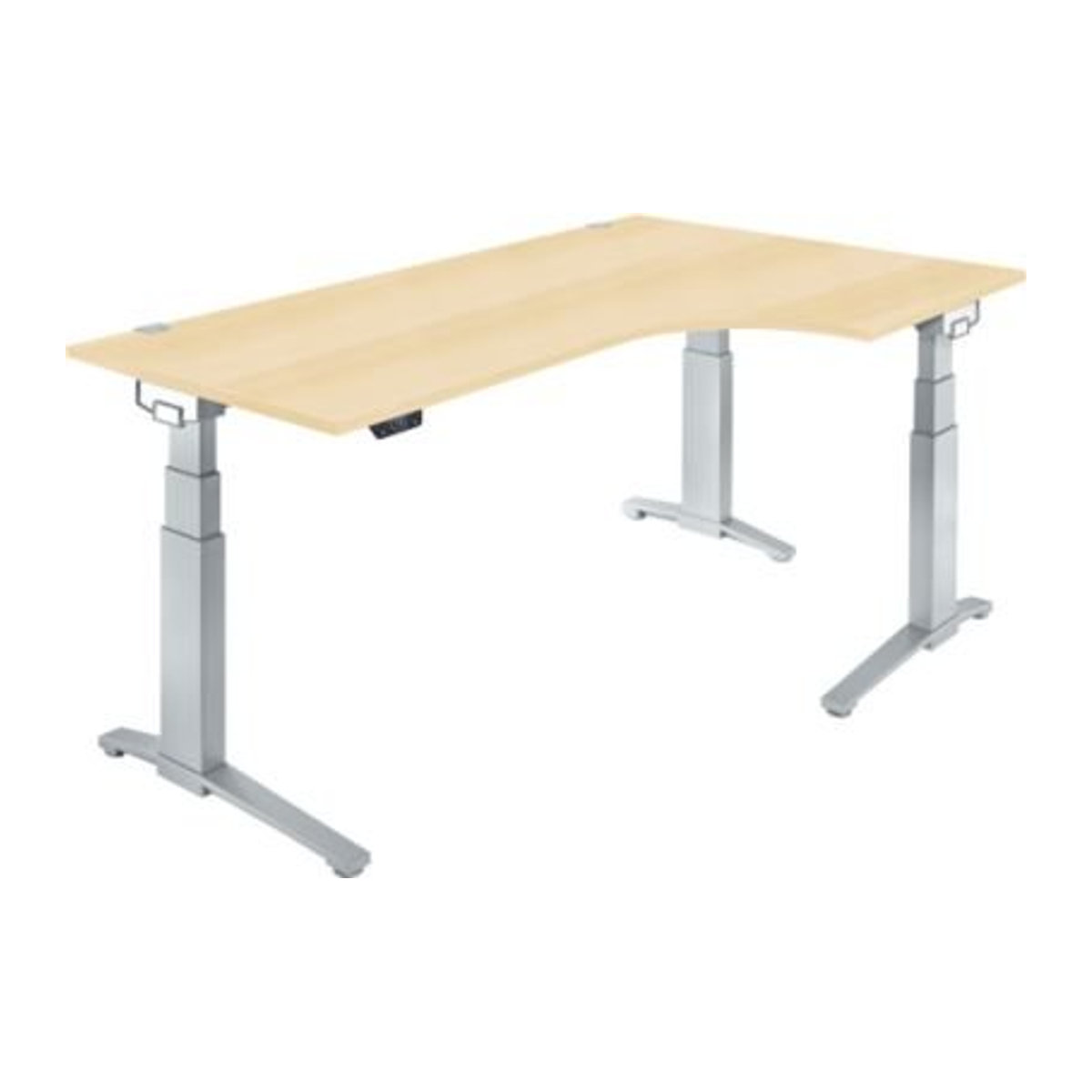 Schäfer Shop Genius Schreibtisch ERGOSTYLE S elektrisch höhenverstellbar mit C-Fuß und Memory Master, Ahorn/weißaluminium, B: 200 cm, T: 80 cm, H: 64,5-130,5 cm - Bild 1