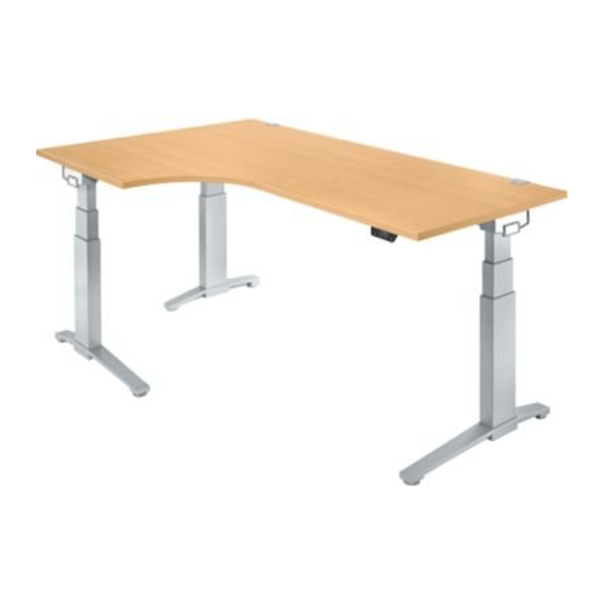 Schäfer Shop Genius Schreibtisch ERGOSTYLE S elektrisch höhenverstellbar mit C-Fuß und Memory Master, Buche/Weißaluminium, B: 200 cm, T: 80 cm, H: 64,5-130,5 cm - Bild 1