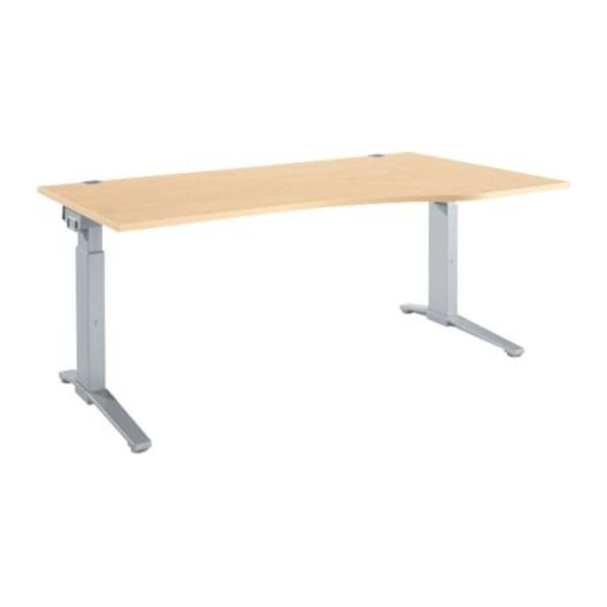 Schäfer Shop Genius Schreibtisch ERGOSTYLE S, manuell höhenverstellbar, Rechteck, C-Fuß, Ansatz rechts, B/T/H: 180 x 80/100 x 67,5-89,5 cm, Ahorn/Weißaluminium - Bild 1
