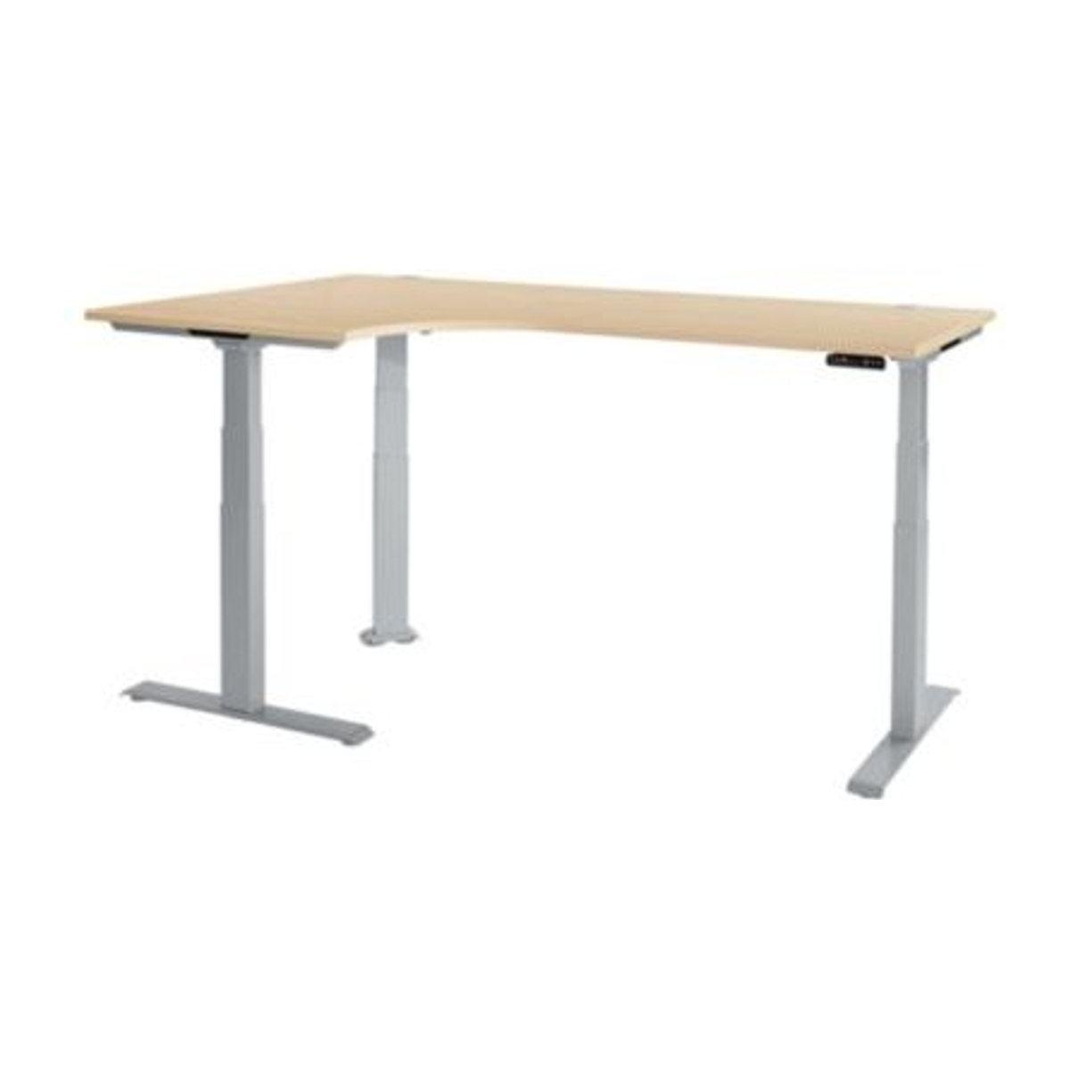 Schäfer Shop Genius Winkelschreibtisch Modena Flex, elektrisch höhenverstellbar, 90 Grad Winkel, T-Fuß, Breite: 200 cm, Tiefe: 120 cm, Farbe: Ahorn und Weiß-Alu - Bild 1