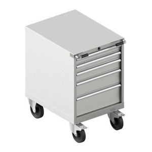 Schäfer Shop Rollcontainer aus Stahl mit 5 Schubladen, B 71,7 cm x T 57,2 cm x H 92 cm, Grau/Blau