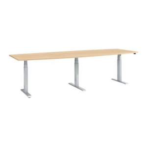 Schäfer Shop Select Elektrisch höhenverstellbarer Tisch Boot mit T-Fuß in Ahorn-Dekor und Alufarben, Breite: 280 cm, Höhe: 64-130 cm