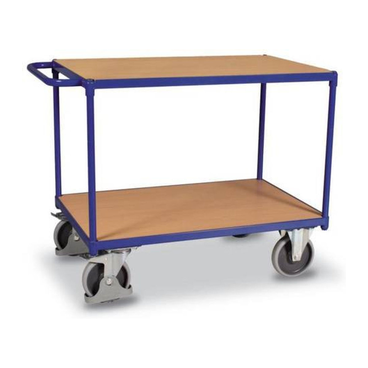 Schäfer Shop Select Tischwagen aus Stahl und Holzwerkstoff mit 2 Etagen in Enzianblau und Buche-Dekor, B: 800 cm, L: 1200 cm, Traglast bis 500 kg - Bild 1