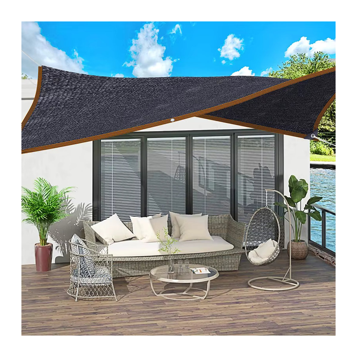 Schattiernetz aus Mesh in Schwarz als Sonnenschutz für Balkon, Garten, Camping und Gazebo - Bild 5