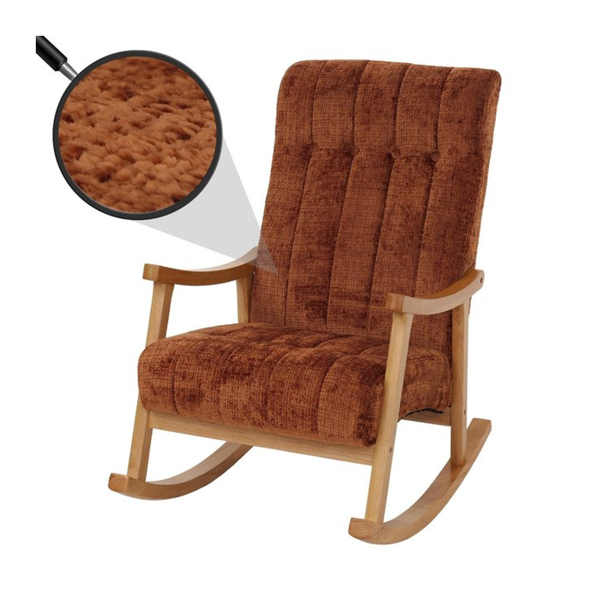 Schaukelstuhl MCW-K10 Relaxsessel aus Holz mit Chenille-Stoff in Terrakotta und Naturgestell - Bild 1