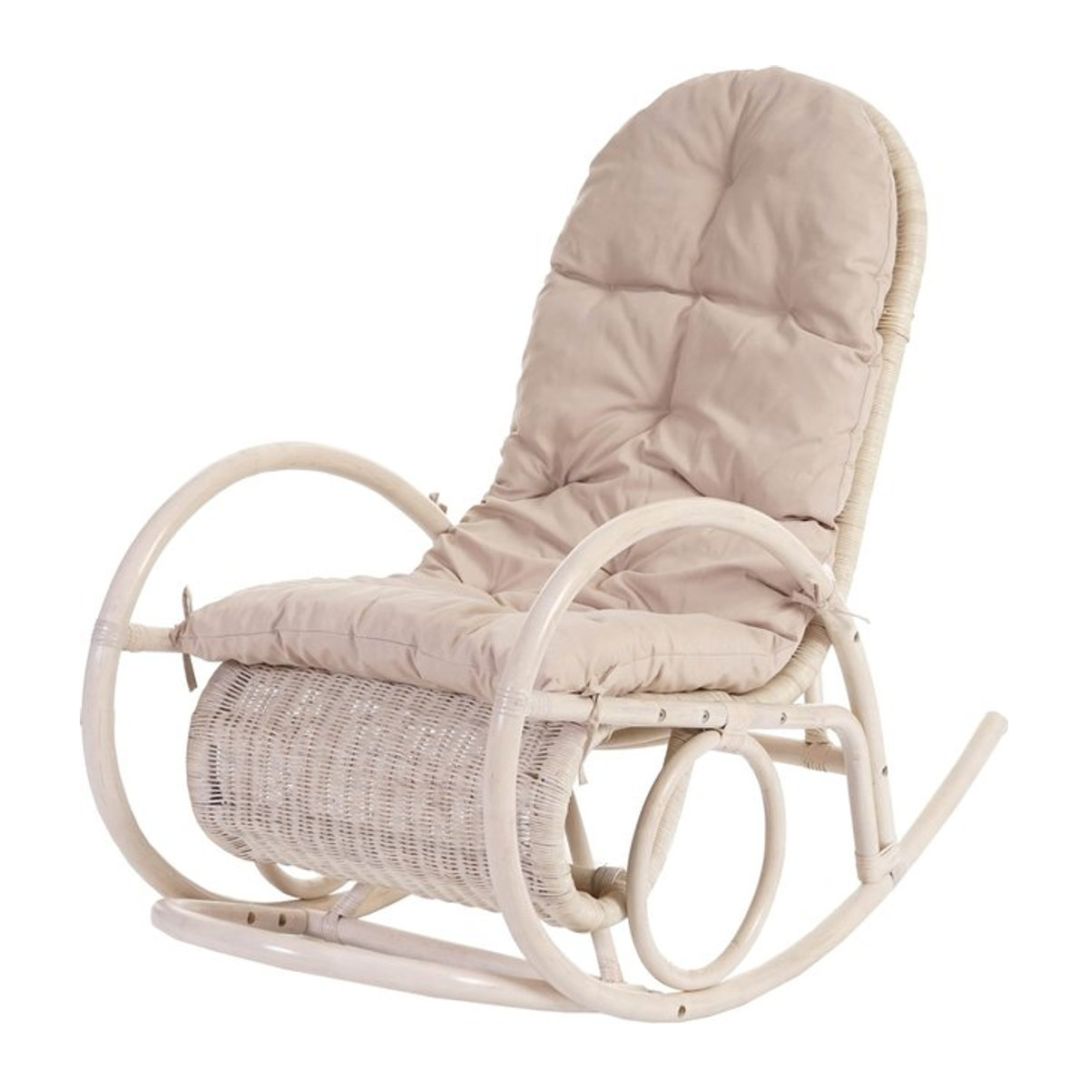 Schaukelstuhl Queluz von MCW als Rattansessel aus Polyrattan in Weiß mit beigefarbener Auflage im Bohemian-Stil - Bild 1