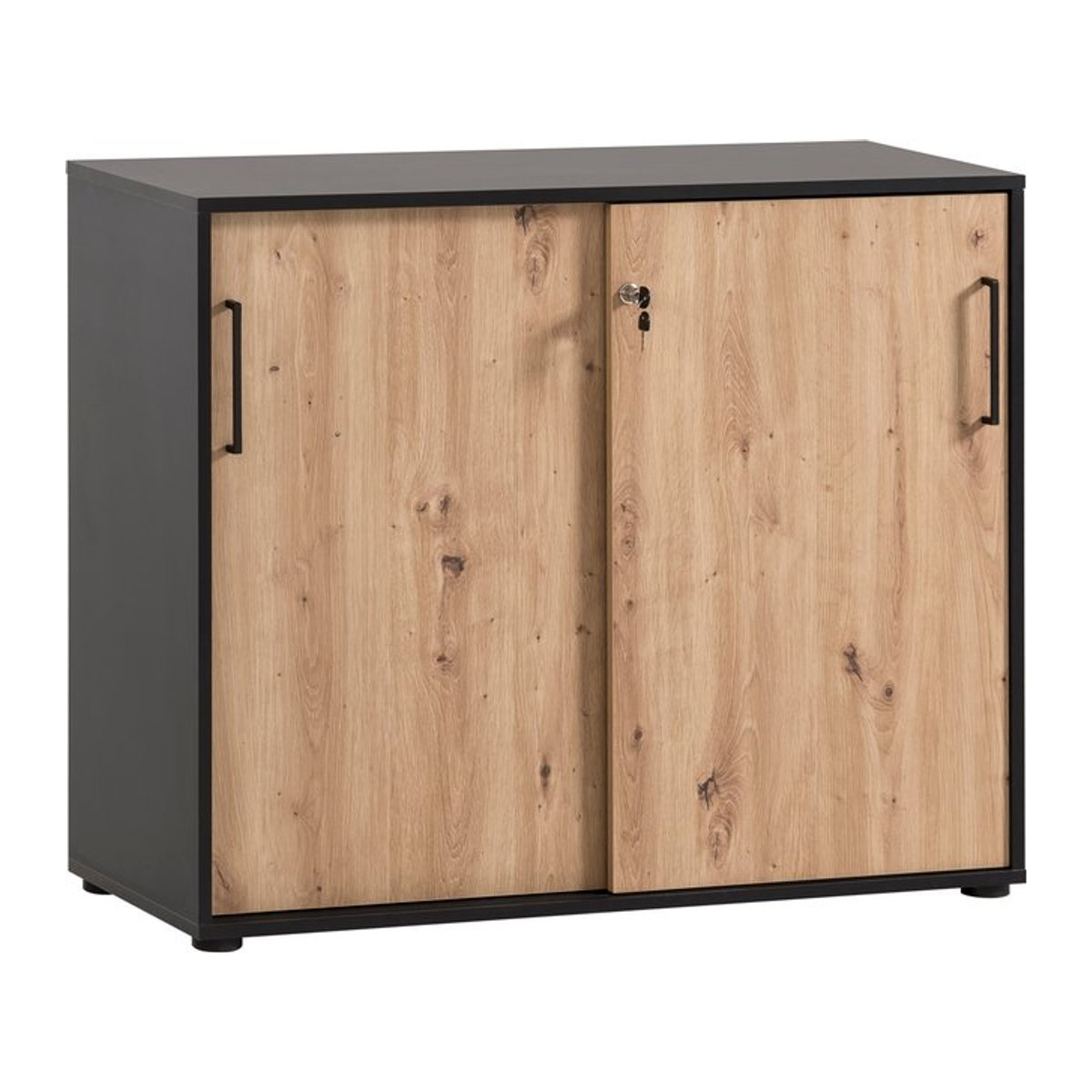 SCHILDMEYER Aktenschrank Aino Schiebetürenschrank in Schwarz und Eiche Natur B/H/T: 100 x 83,6 x 41 cm - Bild 1