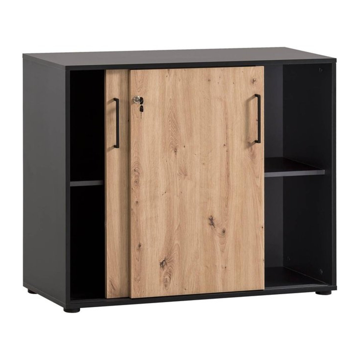 SCHILDMEYER Aktenschrank Aino Schiebetürenschrank in Schwarz und Eiche Natur B/H/T: 100 x 83,6 x 41 cm - Bild 2