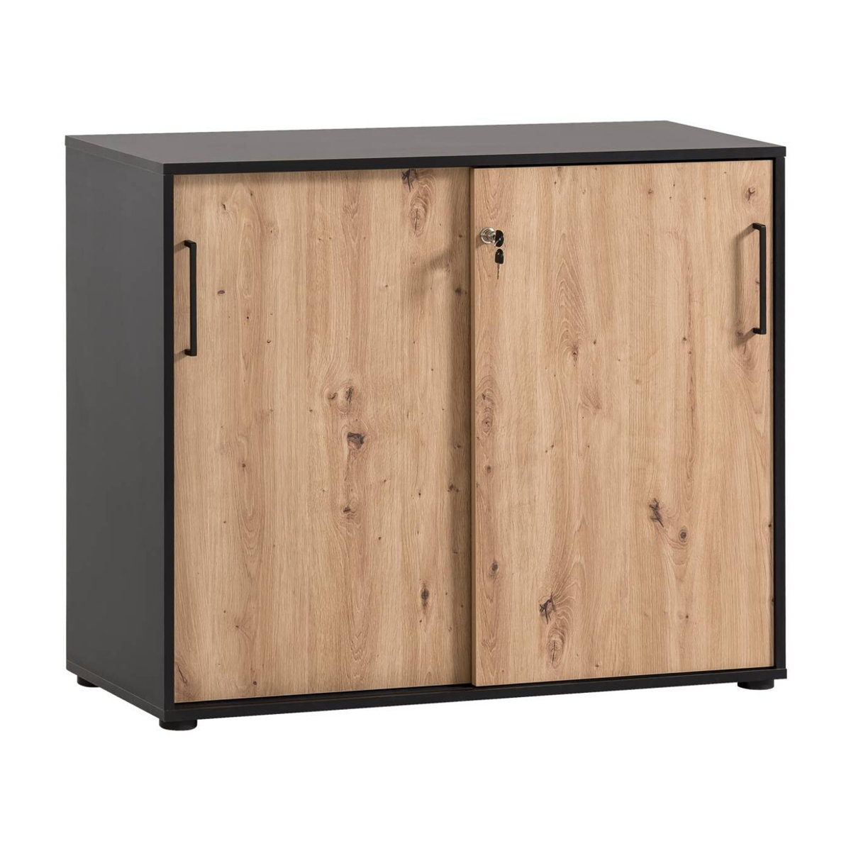 SCHILDMEYER Aktenschrank Aino Schiebetürenschrank in Schwarz und Eiche Natur B/H/T: 100 x 83,6 x 41 cm - Bild 3