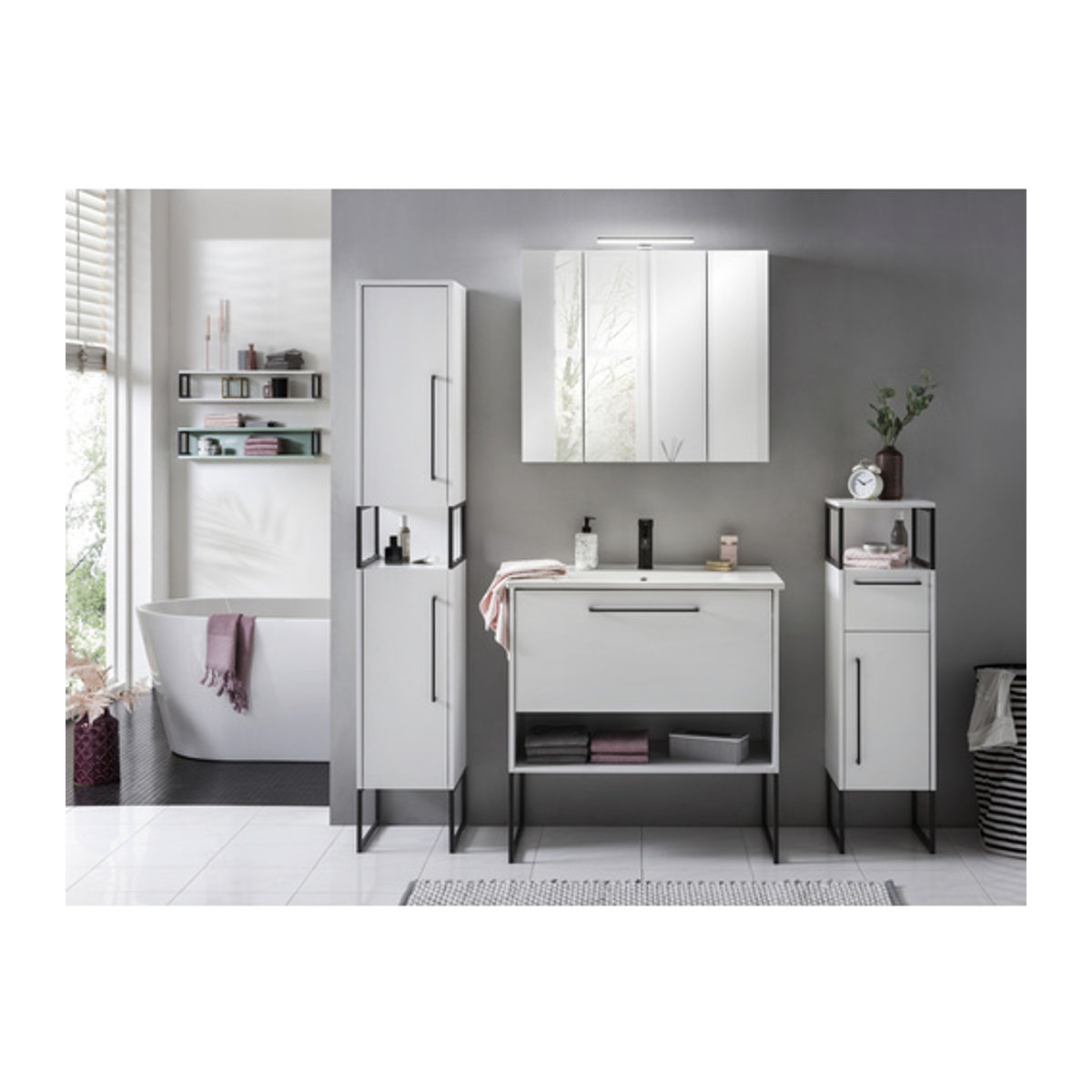 Schildmeyer Hochschrank Limone Vorratsschrank in Weiß und Anthrazit mit Drehtüren, B/H/T: 30,4 x 183,4 x 33,1 cm - Bild 2