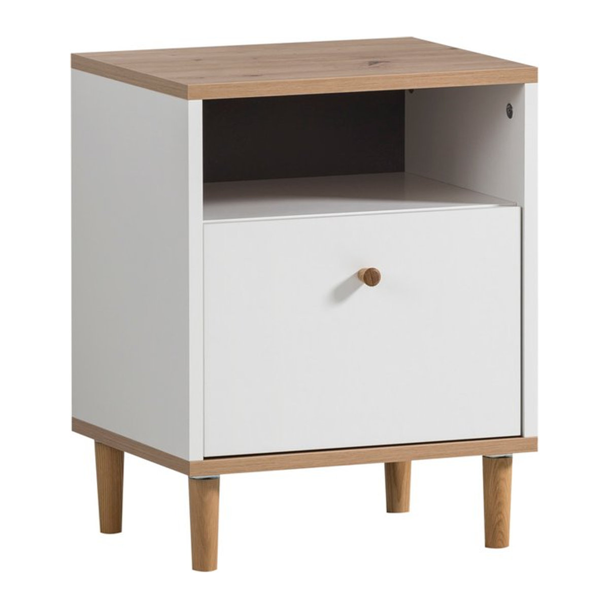 SCHILDMEYER Nachttisch Hilda in Weiß und Eiche Natur, Modernes Design, B/H/T: 40,3 x 53,2 x 33,5 cm - Bild 1