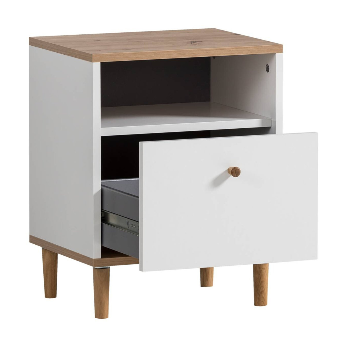 SCHILDMEYER Nachttisch Hilda in Weiß und Eiche Natur, Modernes Design, B/H/T: 40,3 x 53,2 x 33,5 cm - Bild 3