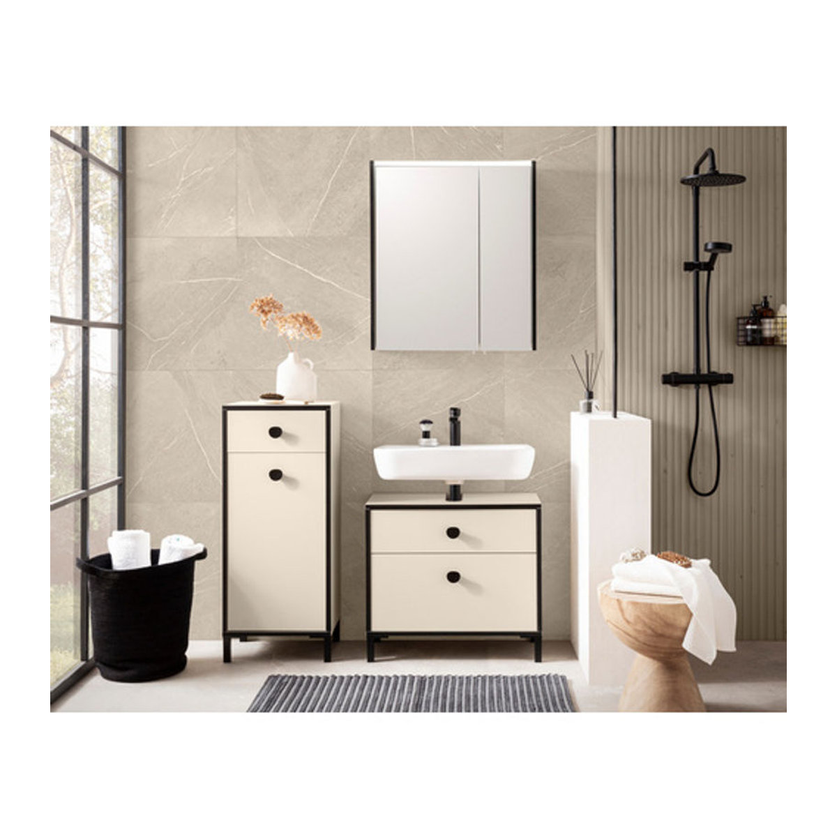 Schildmeyer Spiegelschrank Edda mit LED Beleuchtung in Cremebeige, B/H/T: 63,5 x 72,4 x 17,5 cm - Bild 2
