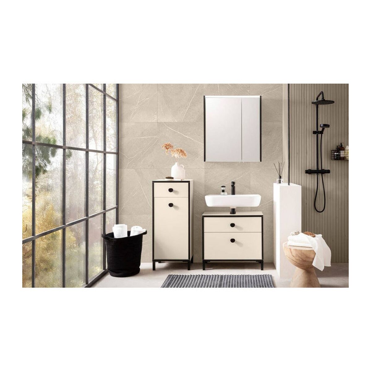 Schildmeyer Spiegelschrank Edda mit LED Beleuchtung in Cremebeige, B/H/T: 63,5 x 72,4 x 17,5 cm - Bild 4