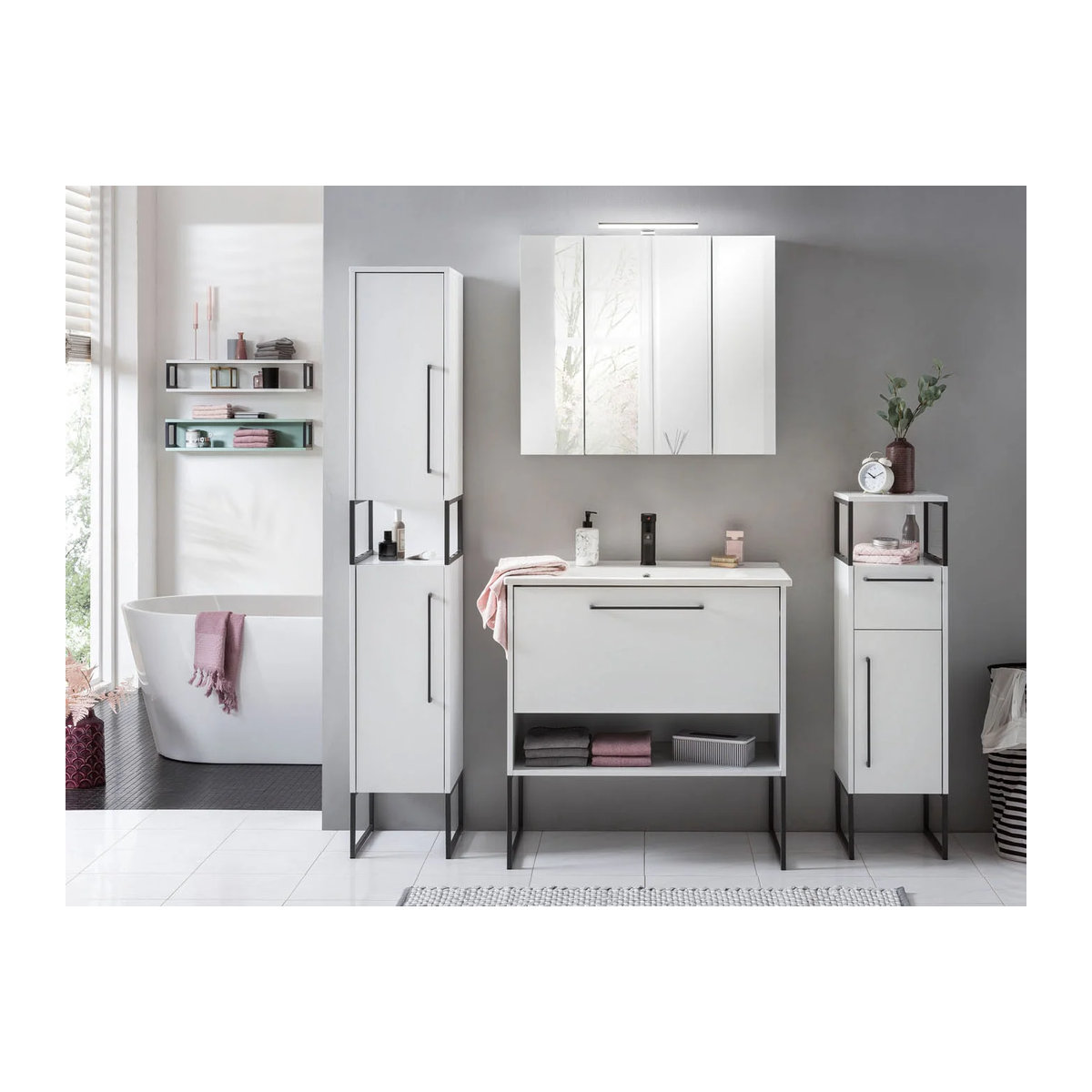 Schildmeyer Spiegelschrank Limone weiß, B/H/T: 80 x 74,4 x 16 cm - Bild 2