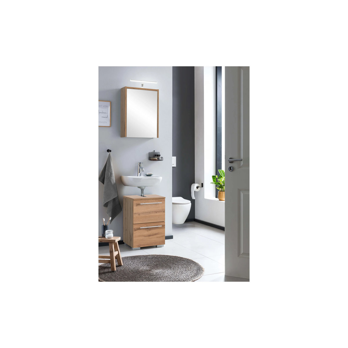 Schildmeyer Waschbeckenunterschrank Carlos in Eiche Natur und Anthrazit im Landhausstil mit Drehtüren B/H/T: 40,2 x 59,1 x 35 cm - Bild 1