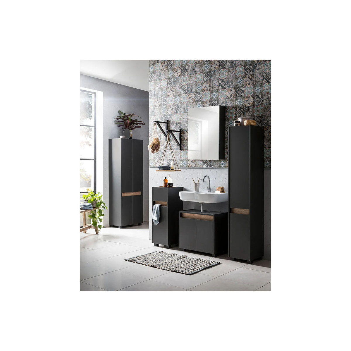 Schildmeyer Waschbeckenunterschrank Cosmo in Anthrazit mit Drehtüren, B/H/T: 56,9 x 54,6 x 33 cm - Bild 2