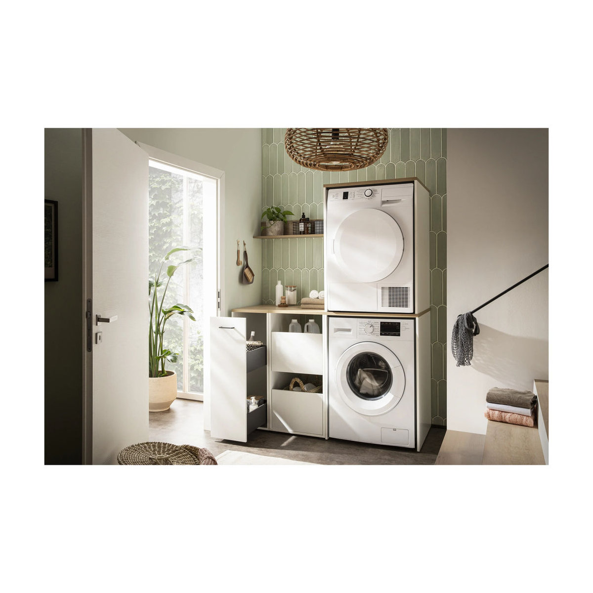 Schildmeyer Waschmaschinenschrank Solea 2er Set minimalistisch mattweiß B: 67,1 cm, H: 96 cm - Bild 2