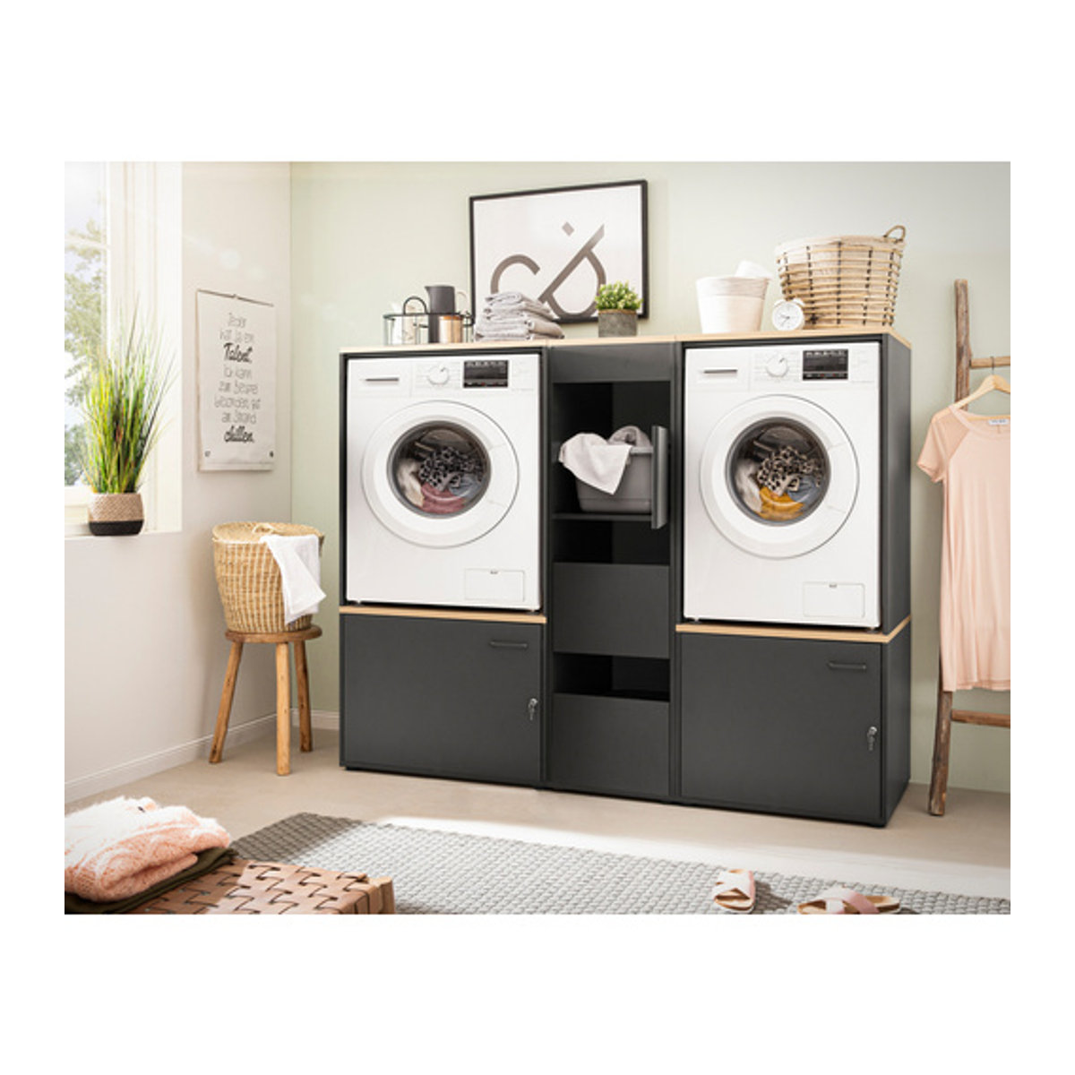 Schildmeyer Waschmaschinenschrank Solea in Anthrazit und Schwarz, B/H/T: 67,1 x 96 x 60 cm - Bild 4
