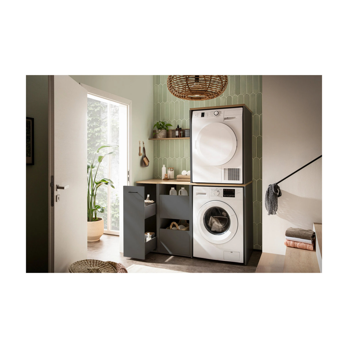 Schildmeyer Waschmaschinenschrank Solea Set in Anthrazit und Schwarz aus Holzwerkstoff Eiche im modernen Design B: 67,1 cm, H: 96 cm - Bild 1