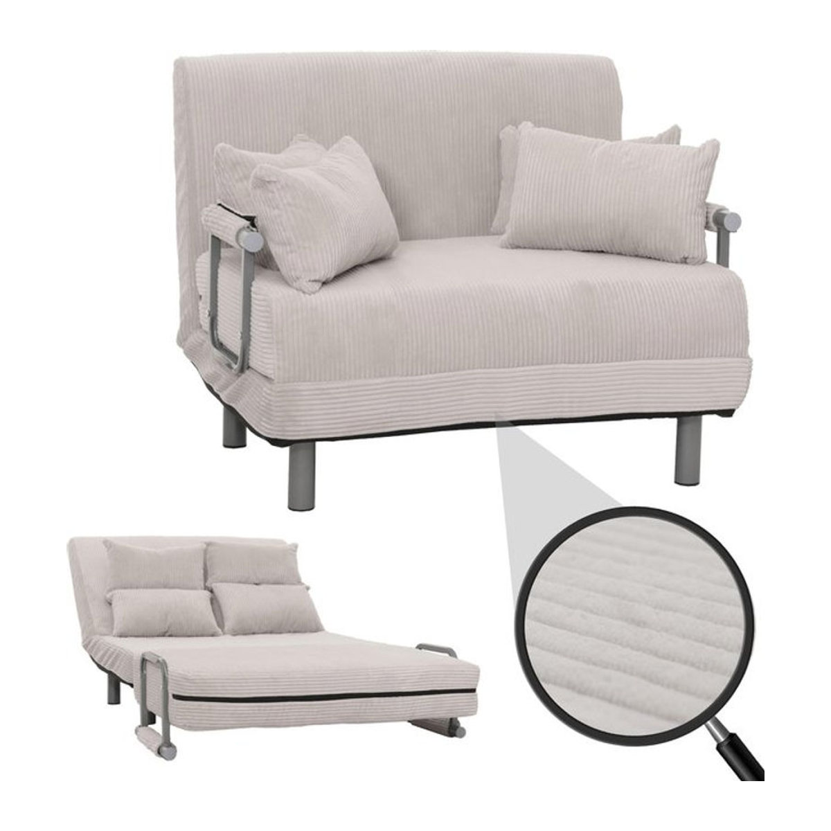 Schlafsessel MCW-K29 Schlafsofa und Gästebett aus Cord in Hellgrau mit Liegefläche 190 x 100 cm - Bild 1