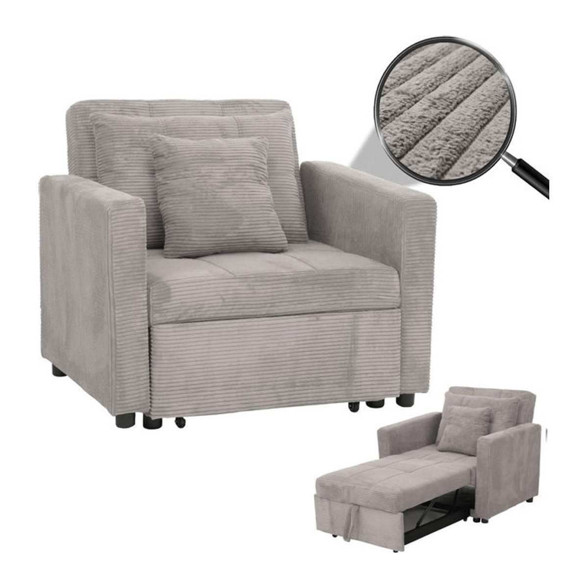 Schlafsessel MCW-L90 als Klappsessel und Gästebett in Grau aus Cord-Stoff mit einer Liegefläche von 200 x 100 cm - Bild 1