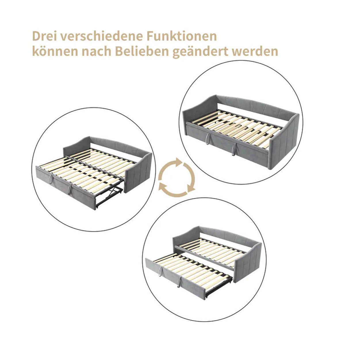 Schlafsofa ADFBL in Samtgrau, ausziehbare Sitzbank für 2 Personen im skandinavischen Design, Breite: 180 cm - Bild 3
