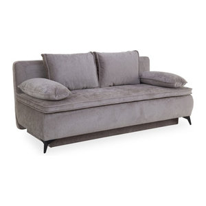 Schlafsofa HARPER JALGAON in Taupe Meliert, Modernes Design aus Samt und Polyester Stoff in Braun und Grau