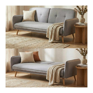 Schlafsofa MCW-J18 als Klappsofa und Gästebett in Grau mit Stoffbezug und verstellbarer Rückenlehne, Breite: 185 cm