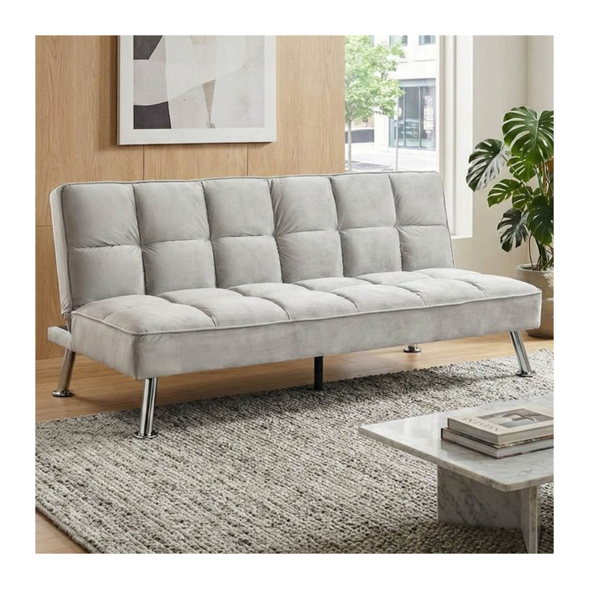 Schlafsofa MCW-K21 aus Samt in Grau mit Nosagfederung und Liegefläche 181 x 107 cm - Bild 1