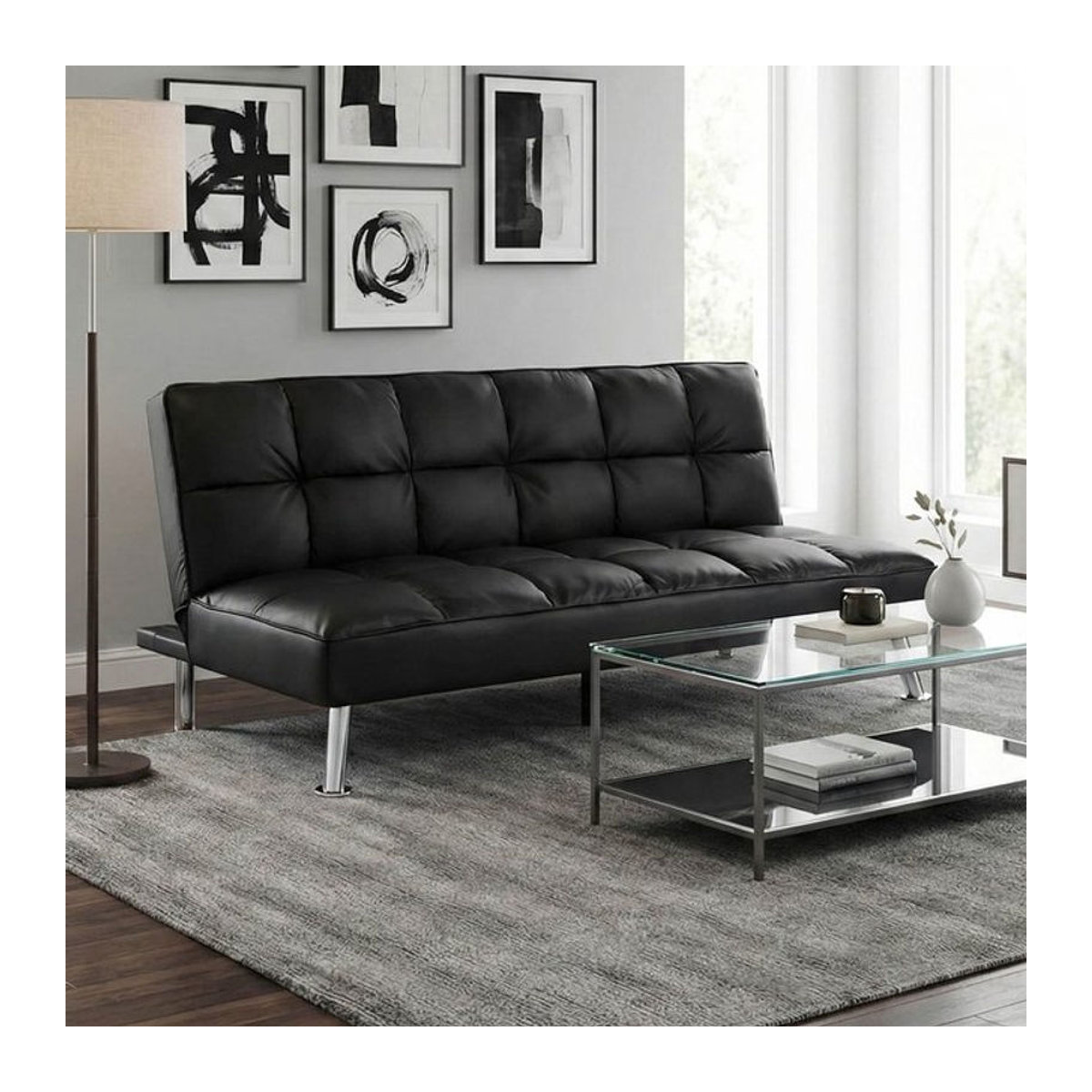 Schlafsofa MCW-K21 Klappsofa mit Nosagfederung aus Kunstleder in Schwarz, Liegefläche: 181 x 107 cm - Bild 1