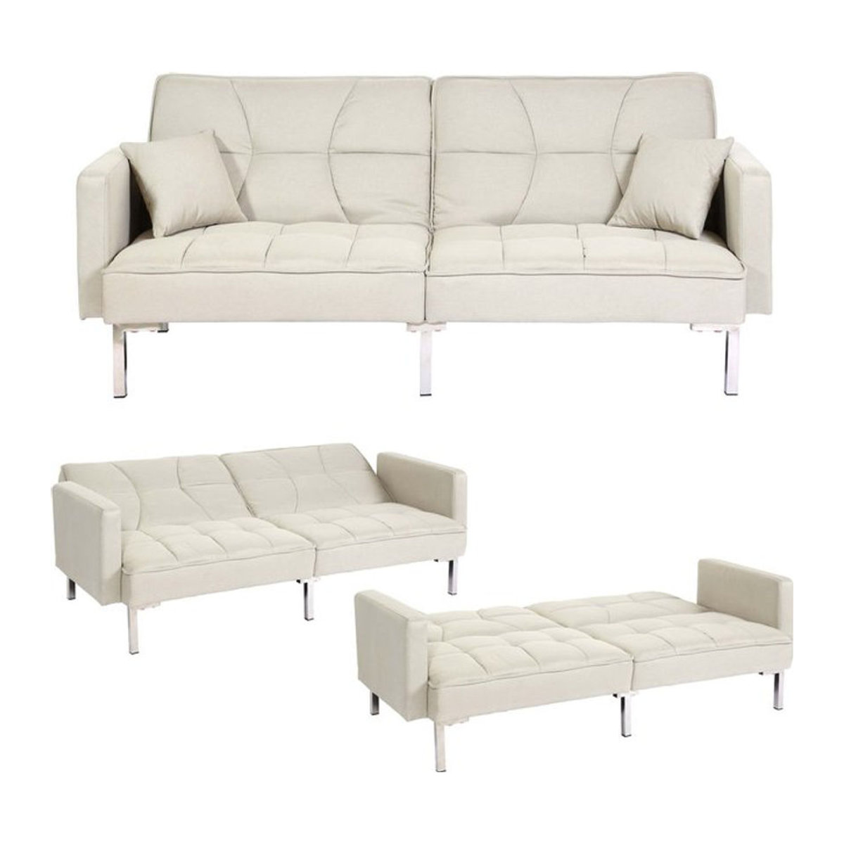 Schlafsofa MCW-K65 als Schlafcouch und Gästebett in Beige aus Stoff mit einer Liegefläche von 170 x 104 cm - Bild 1